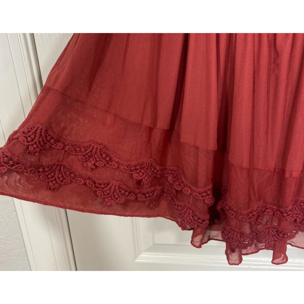 Ultra Pink Blouse L Rust Red Fairy Lace Sheer Back Romantic Festival Embroidery - Picture 3 of 14